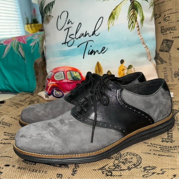 Cole Haan Men'S Oxford Grand Grey Suede Black Leather Shoes Size 12 - Picture 2 of 12
